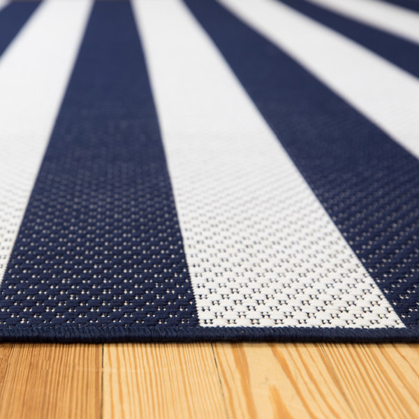 Breakwater Bay Mcrae Navy Blue Striped Indoor/Outdoor Rug & Reviews